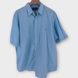 Ralph Lauren Men's 3XB Blue Gingham Oxford Short Sleeve Button Down Shirt